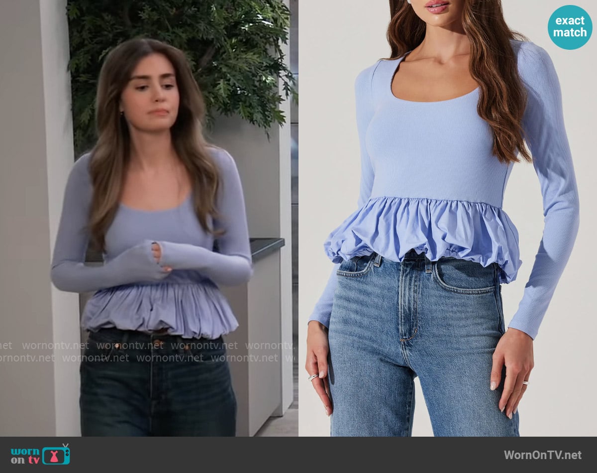 ASTR The Label Bubble Peplum Top worn by Emma Scorpio-Drake (Braedyn Bruner) on General Hospital