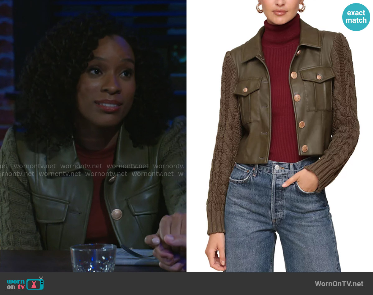 Avec Les Filles Mixed Media Faux-Leather Jacket worn by Naomi Hamilton Hawthorne (Arielle Prepetit) on Beyond the Gates