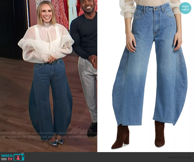 A.W.A.K.E. Mode High-Rise Barrel-Leg Jeans worn by Keltie Knight on E! News