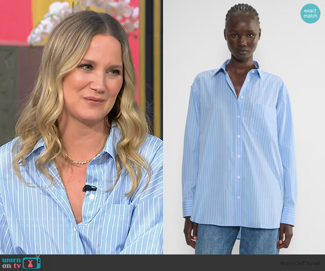 Babaton Outro Oversized Poplin Shirt worn by Jennifer Nettles on Tamron Hall Show