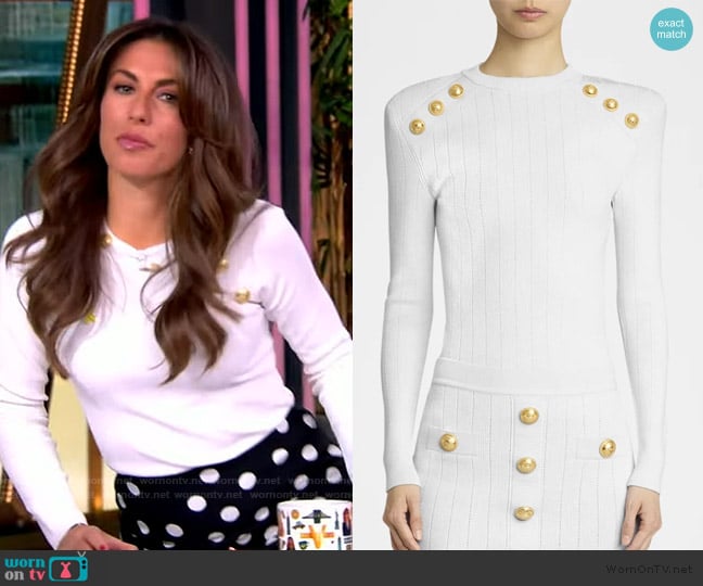 Balmain Button Strong-Shoulder Pointelle Rib Knit Sweater worn by Alyssa Farah Griffin on The View
