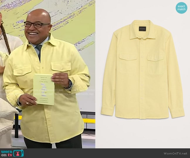 Banana Republic Cotton Twill Shirt Jacket in butter yellow worn by Mike Tirico on Today
