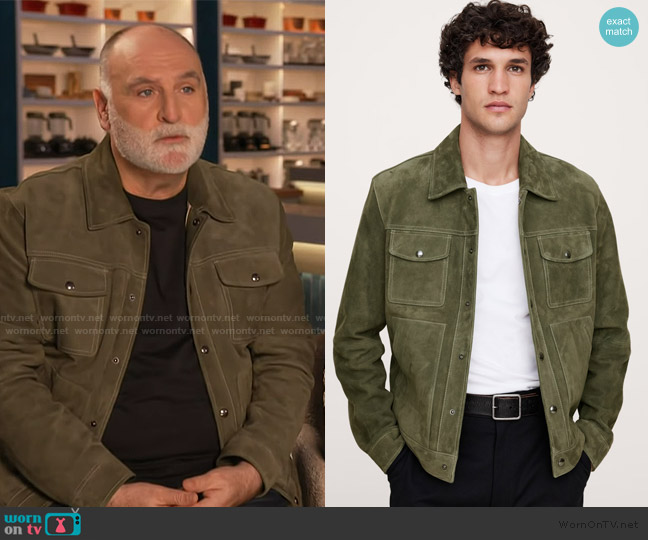 Banana Republic Suede Trucker Jacket worn by Jose Andres on Access Hollywood