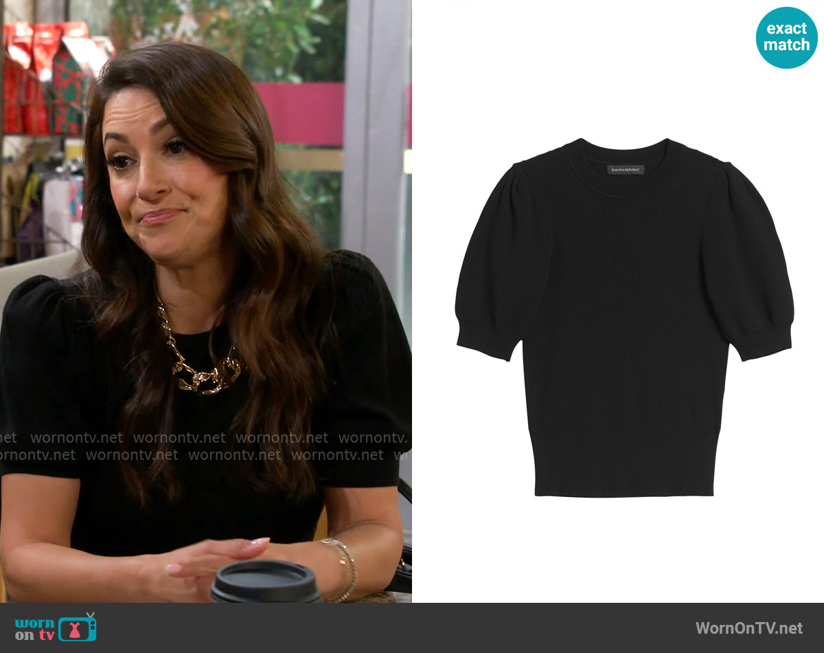 Banana Republic Puff-Sleeve Sweater Top worn by Lisa Chatsworth (Angelique Cabral) on The Neighborhood