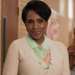Barbara’s scalloped pearl embellished cardigan on Abbott Elementary