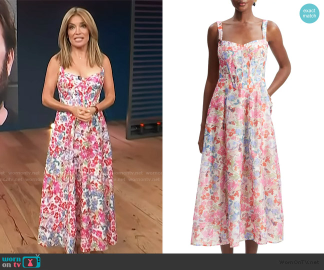 Bardot Lilah Corset Midi Dress worn by Kit Hoover on Access Hollywood