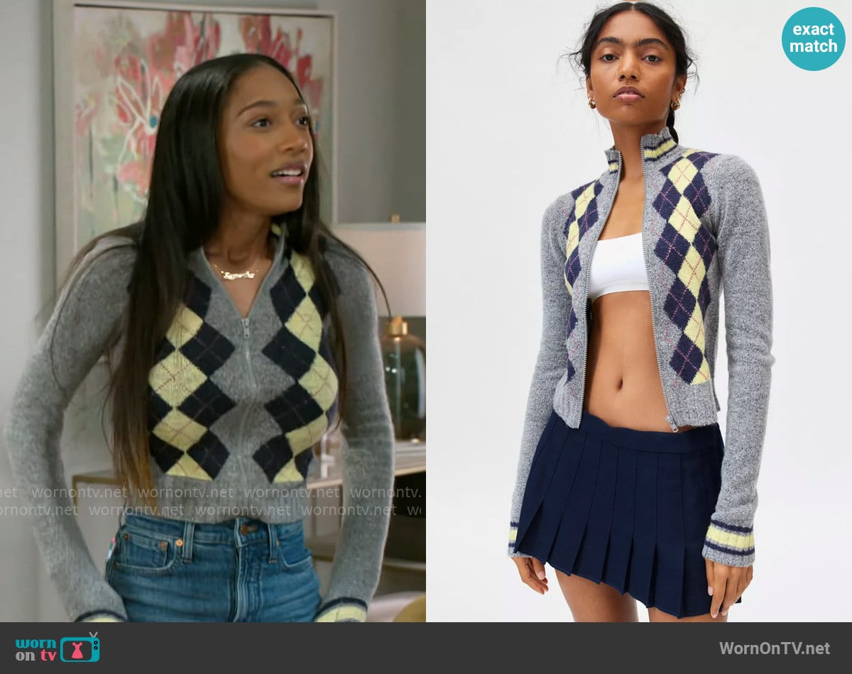 BDG Clarke Argyle Zip-Up Sweater worn by Samantha Richardson (Najah Jackson) on Beyond the Gates