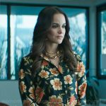 Birdie’s black and orange floral button down blouse on Grosse Pointe Garden Society