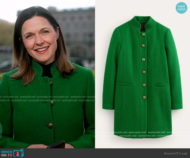 Boden Hamilton Textured Coat in Highland Green worn by Maggie Rulli on Good Morning America