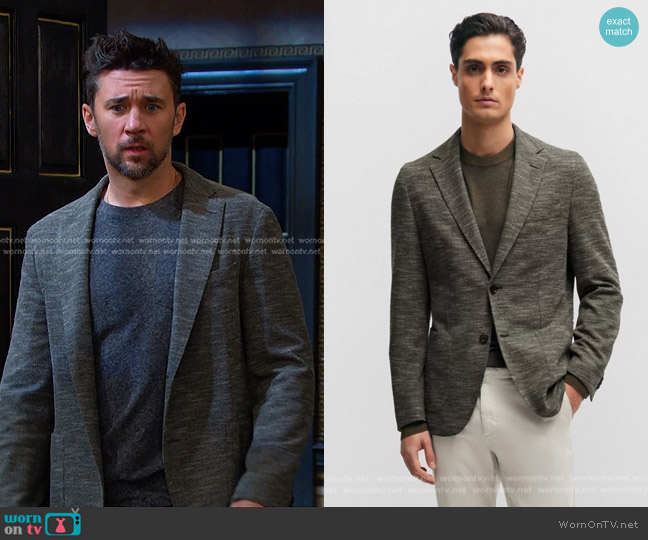 Boss Regular-fit Jacket in micro-patterned stretch jersey worn by Chad DiMera (Billy Flynn) on Days of our Lives