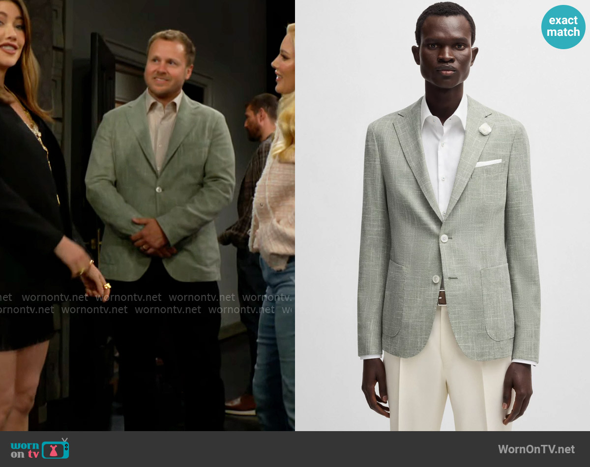 BOSS Slim-fit blazer in micro-patterned fabric in Green worn by (Spencer Pratt) on The Bold and the Beautiful