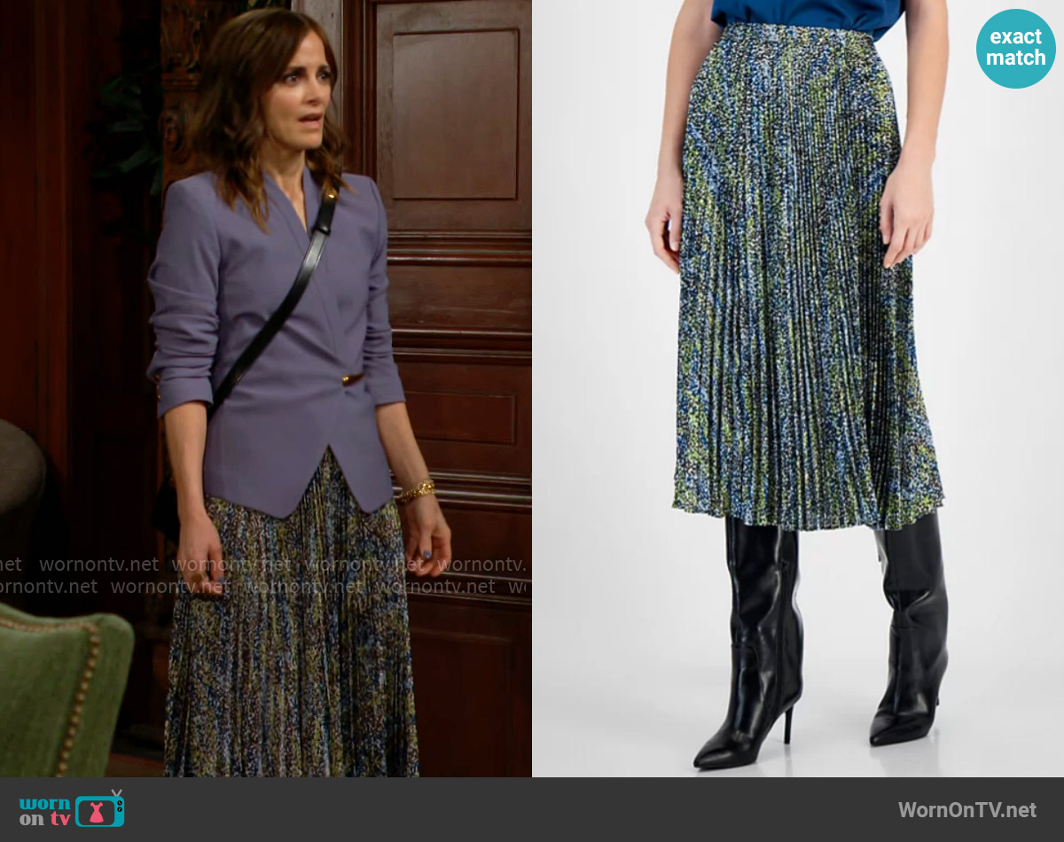 BOSS Orange Printed Pleated A-Line Pull-On Skirt worn by Taylor Hayes (Rebecca Budig) on The Bold and the Beautiful