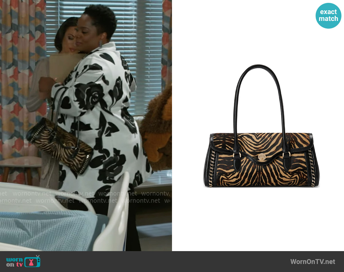 Brahmin Caspian Collection Black Dayan Satchel Bag worn by Mona Wilson (Karan Kendrick) on Beyond the Gates