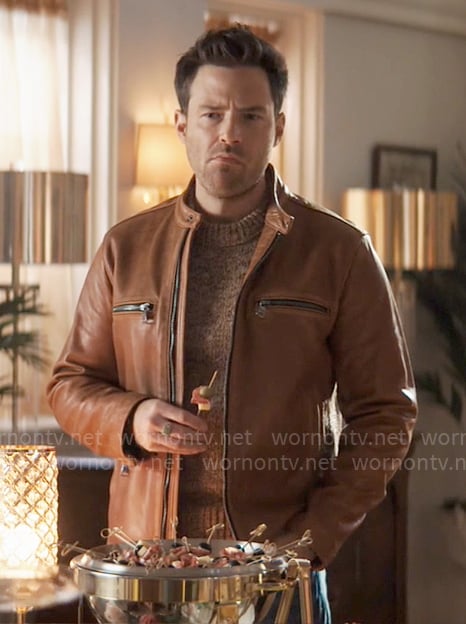 Brett’s brown leather jacket on Grosse Pointe Garden Society