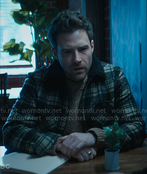 Brett’s black plaid jacket on Grosse Pointe Garden Society
