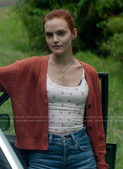 Bronte’s white floral print tank on You
