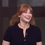 Bryce Howard’s printed lace hem skirt on Live with Kelly and Mark