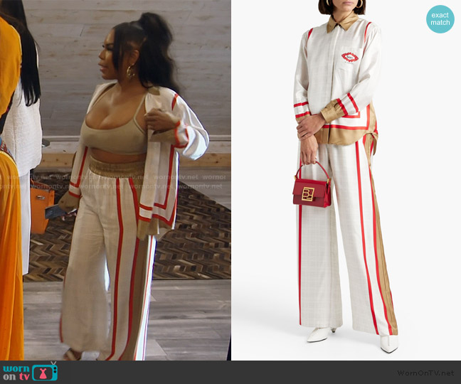 Burberry Silk Colorblock Shirt worn by Kelli Ferrell on The Real Housewives of Atlanta