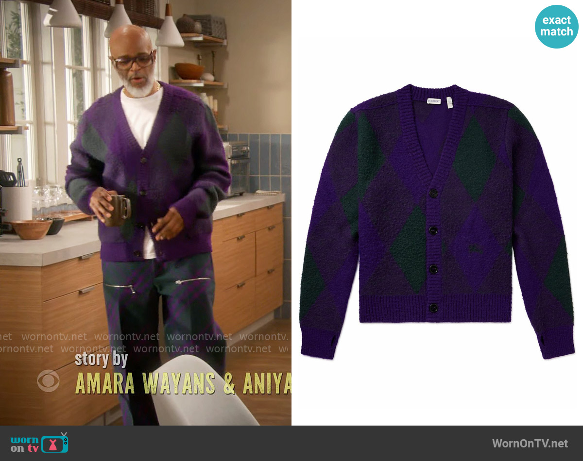 Burberry Jacquard-Knit Argyle Brushed-Wool Cardigan worn by Poppa (Damon Wayans) on Poppas House