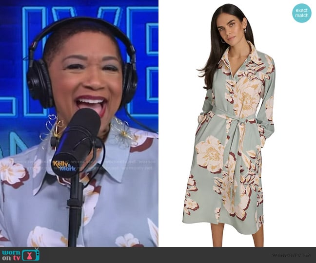 Calvin Klein Printed Long-Sleeve A-Line Shirtdress worn by Deja Vu on Live with Kelly and Mark
