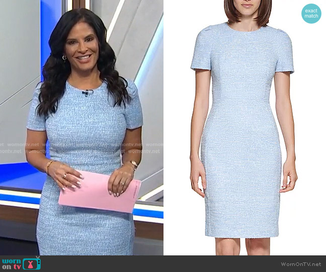 Calvin Klein Tweed Sheath Dress in Bayou White worn by Darlene Rodriguez on Today