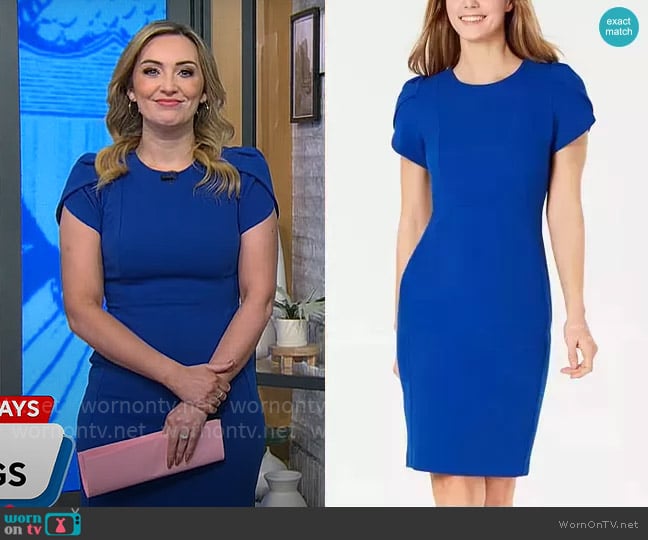 Calvin Klein Tulip-Sleeve Sheath Dress worn by Kelly O'Grady on CBS Mornings