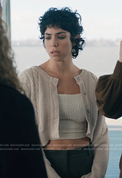 Knit tank and cardigan on Elsbeth