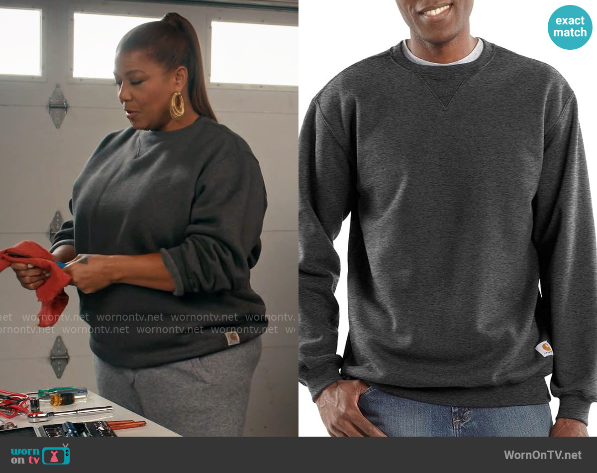 Carhartt Loose Fit Midweight Crewneck Sweatshirt in Carbon Heather worn by Robyn McCall (Queen Latifah) on The Equalizer