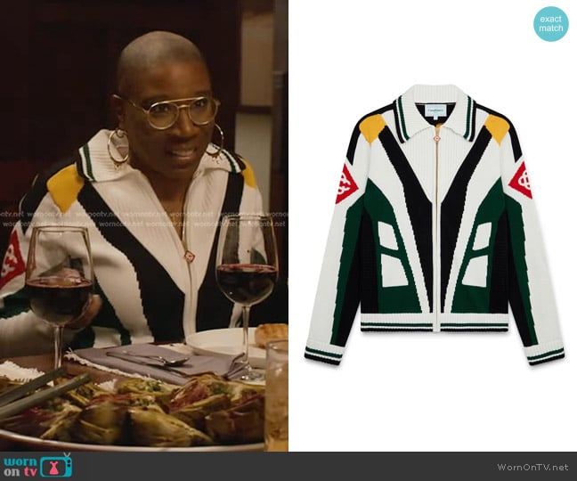 Casablanca Casa Racing Knit Jacket worn by Henrietta Wilson (Aisha Hinds) on 9-1-1