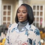 Catherine’s blue floral sweater on Grosse Pointe Garden Society
