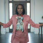 Catherine’s pink suit and floral bow neck blouse on Grosse Pointe Garden Society