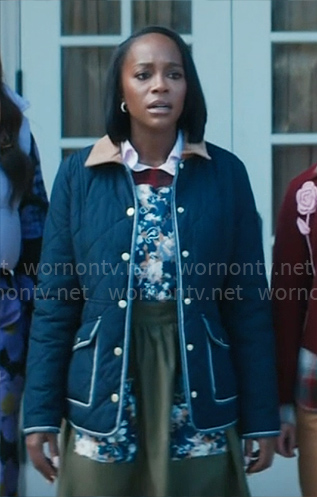 Catherine’s navy blue quilted jacket on Grosse Pointe Garden Society