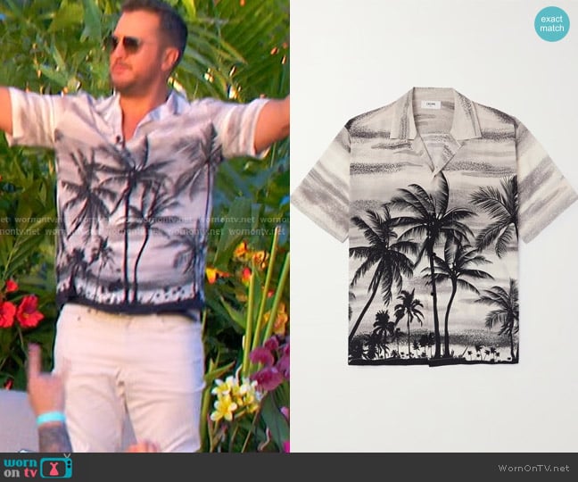 Celine Homme Hawaii Camp-Collar Printed Silk Crepe de Chine Shirt worn by Luke Bryan on American Idol