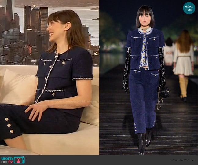 Chanel 2025 Pre Fall Collection worn by Elizabeth Olsen on The Drew Barrymore Show