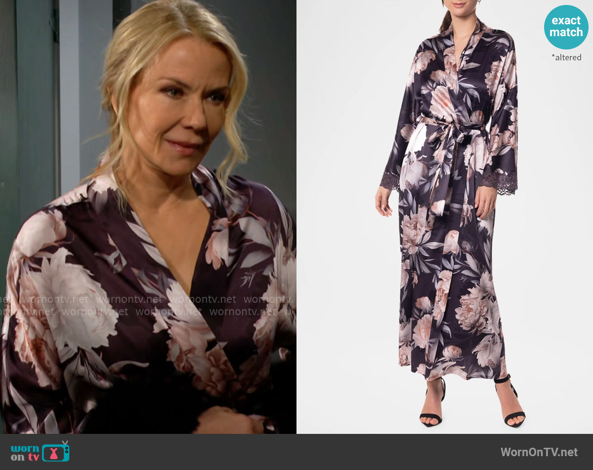 Christine Lingerie After Dark Floral-Print Charmeuse Robe worn by Brooke Logan (Katherine Kelly Lang) on The Bold and the Beautiful