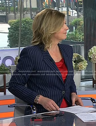 Christine’s red cami and navy pinstripe blazer on Today