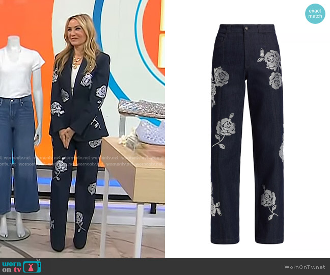 Cinq a Sept Francine Embellished Rose Denim Pants in Indigo worn by Chassie Post on Today