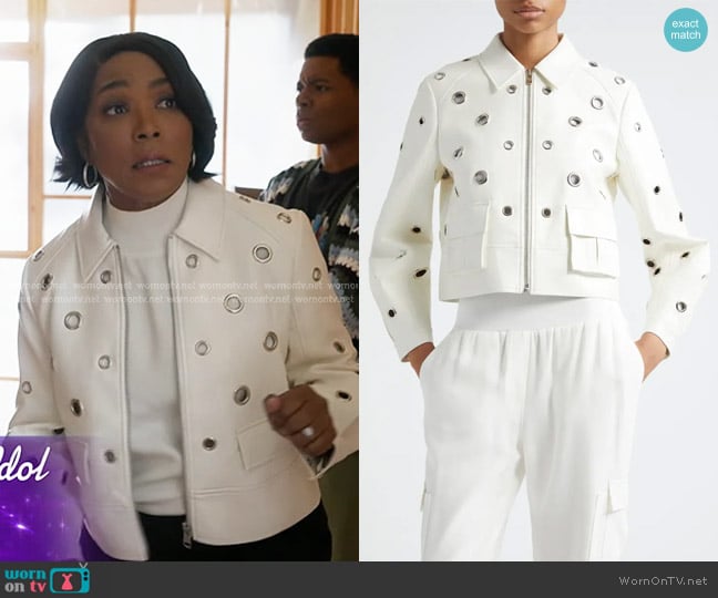 Cinq a Sept Harriet Faux Leather Jacket in Ivory worn by Athena Grant (Angela Bassett) on 9-1-1