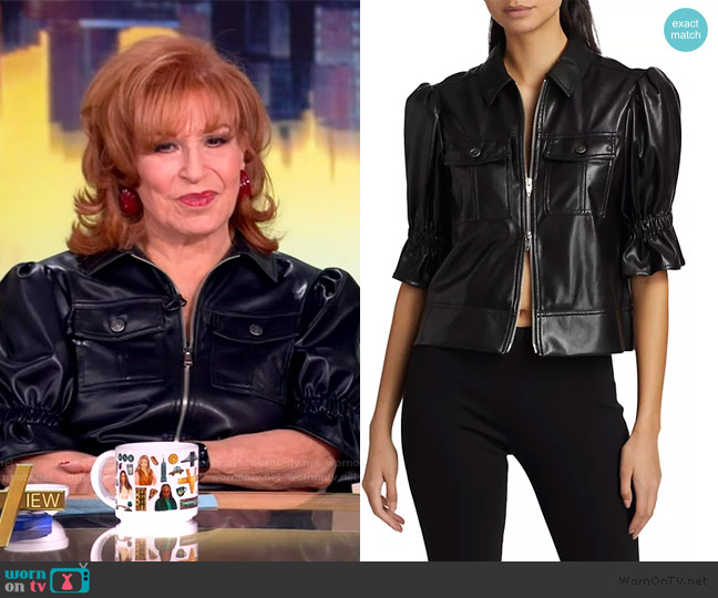 Cinq a Sept Faux Leather Puff Sleeve Jacket worn by Joy Behar on The View