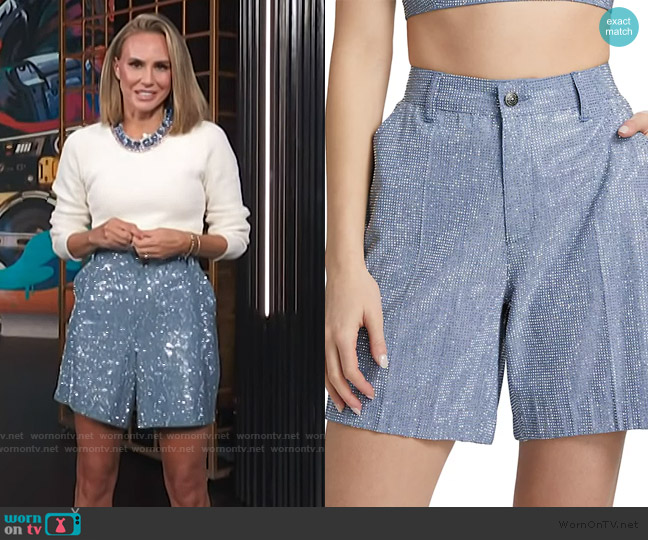 Cinq a Sept Chambray Rhinestone Shorts worn by Keltie Knight on E! News