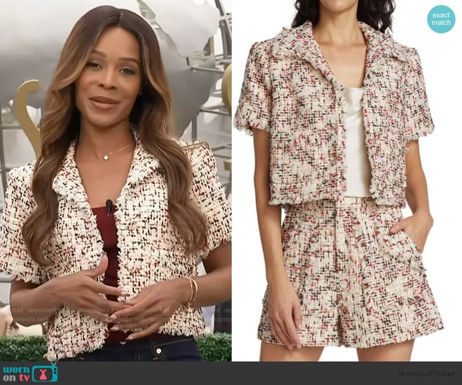 Cinq a Sept Saul Cropped Tweed Jacket worn by Zuri Hall on Access Hollywood