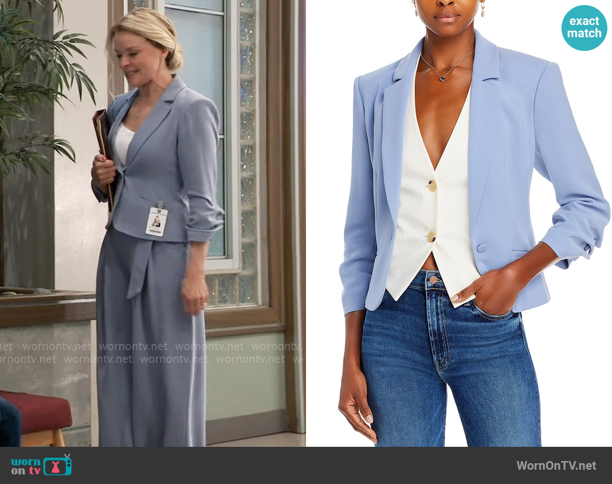 Cinq a Sept Le Petit Khloe Cropped Blazer in Stonewash worn by Felicia Scorpio (Kristina Wagner) on General Hospital