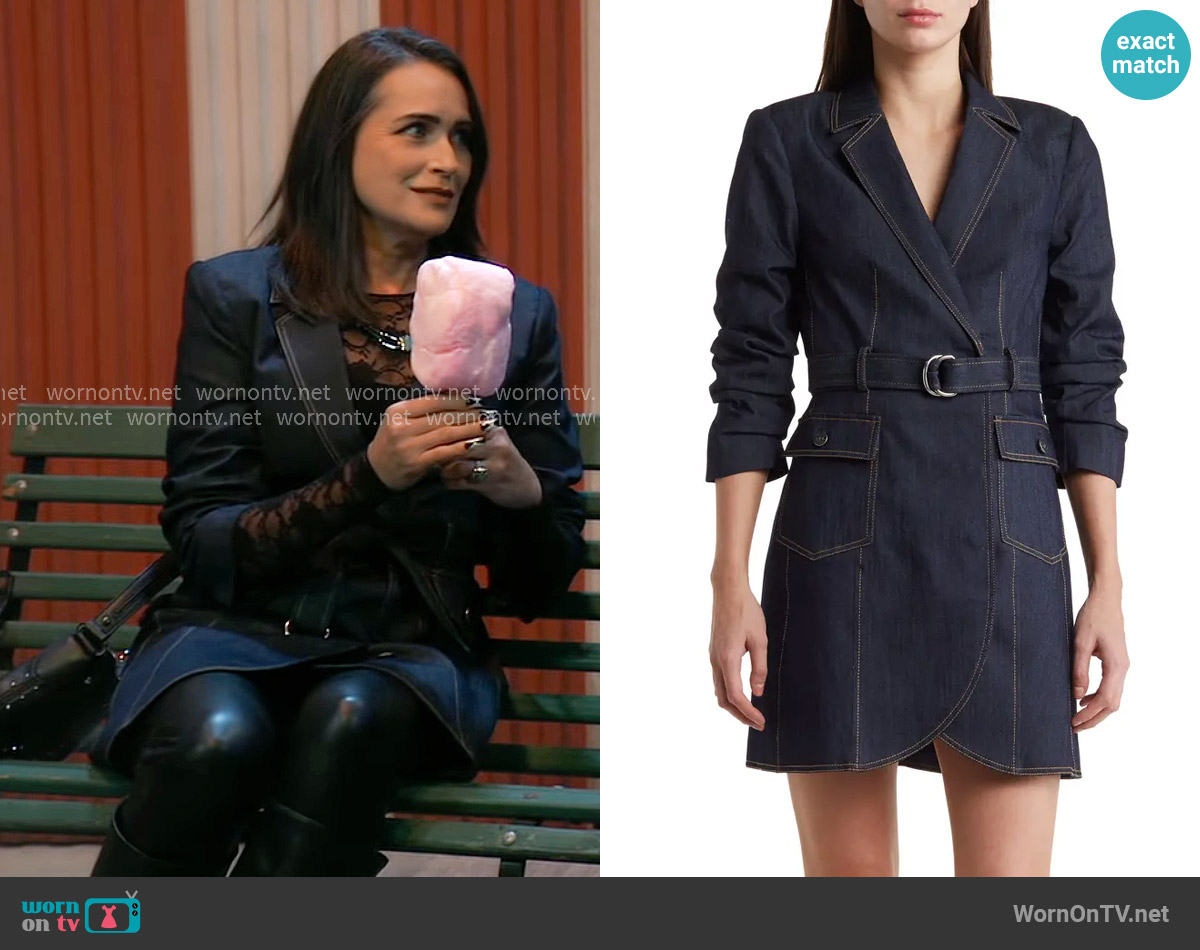 Cinq a Sept Jenessa Belted Denim Blazer Dress worn by Lois Cerullo (Rena Sofer) on General Hospital