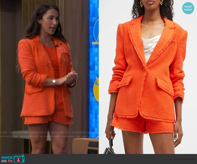 Cinq a Sept Khloe Boucle Blazer in Cherry Tomato worn by Alexandra Raisman on Live with Kelly and Mark