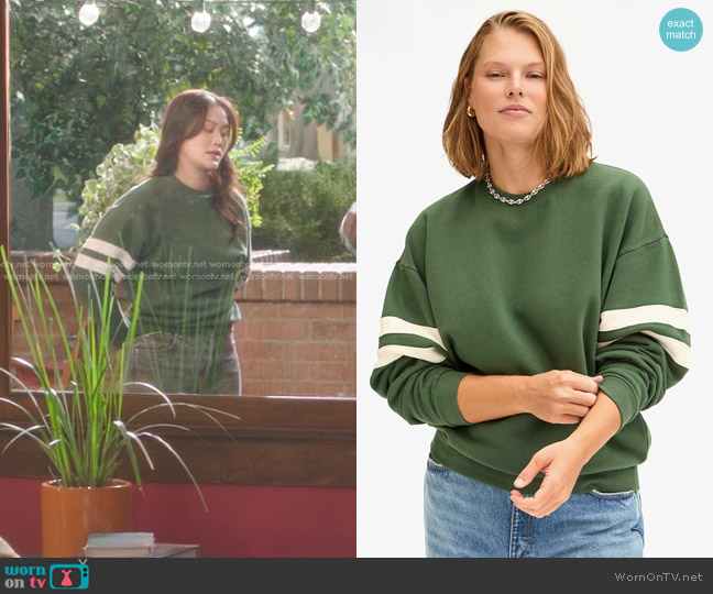Clare V Oversized Varsity Sweatshirt in Forest worn by Molly Tran (Dianne Doan) on Greys Anatomy