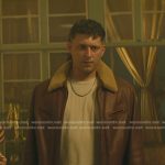 Clayton’s shearling collar leather jacket on You