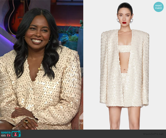 Oversized Sequin Blazer on Congtri worn by Adrienne Warren on The Kelly Clarkson Show