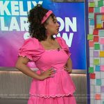 Courtney Quinn’s pink scalloped dress on The Kelly Clarkson Show