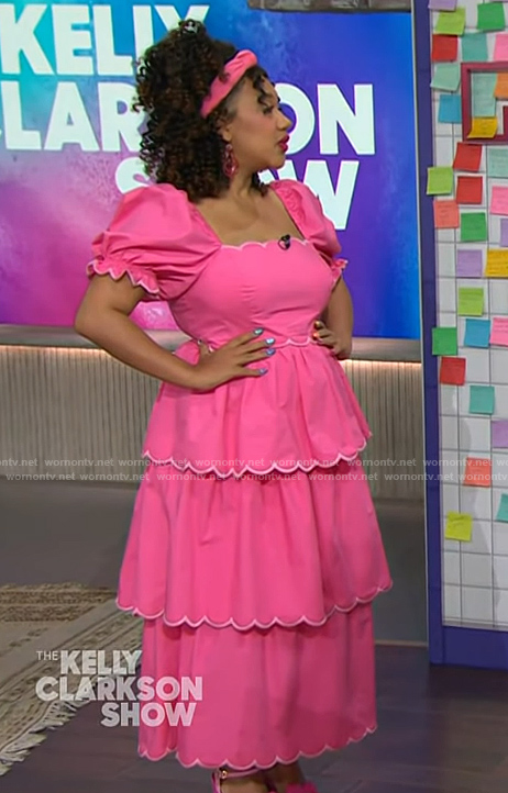 Courtney Quinn’s pink scalloped dress on The Kelly Clarkson Show