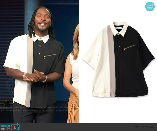 Cullni Double Satin Bi Color Short Sleeve Shirt worn by Scott Evans on Access Hollywood